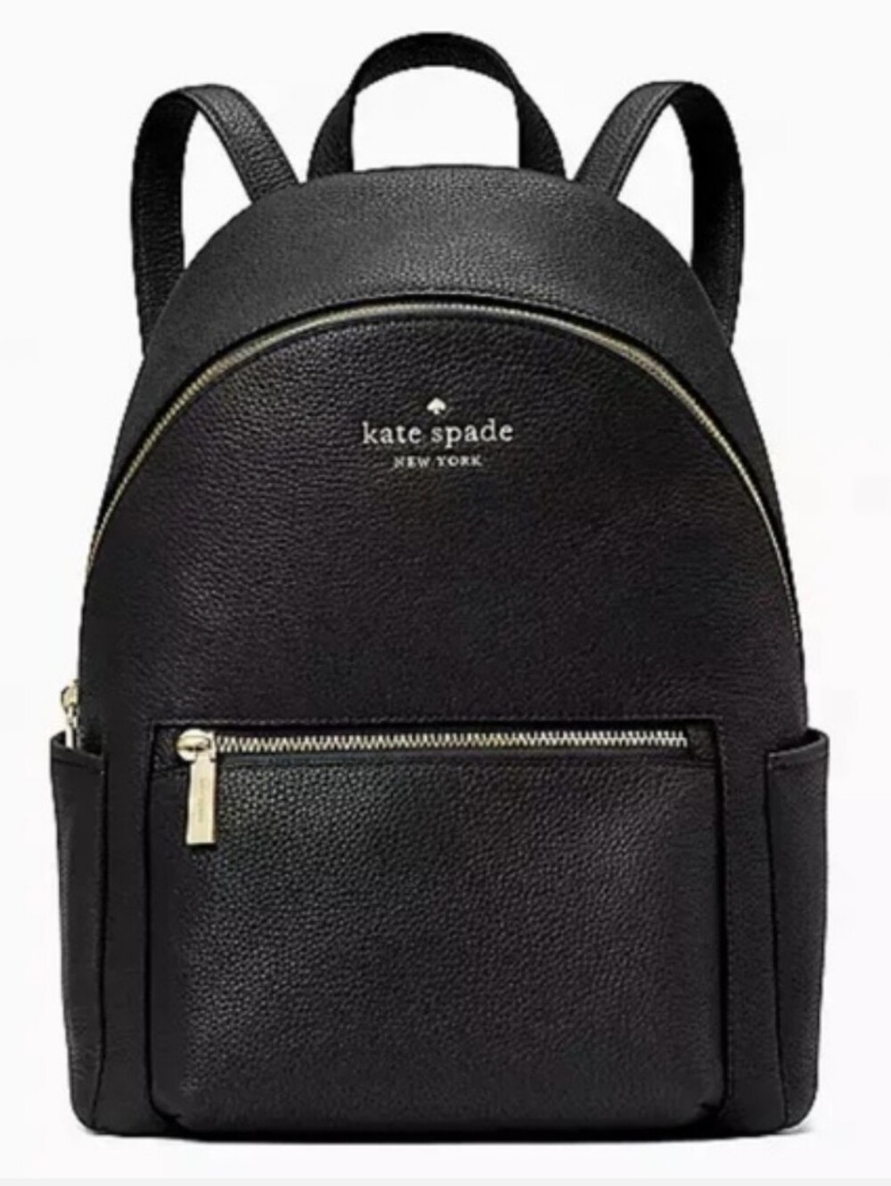 Kate Spade Leila black pebbled leather medium dome backpack with gold hardware
